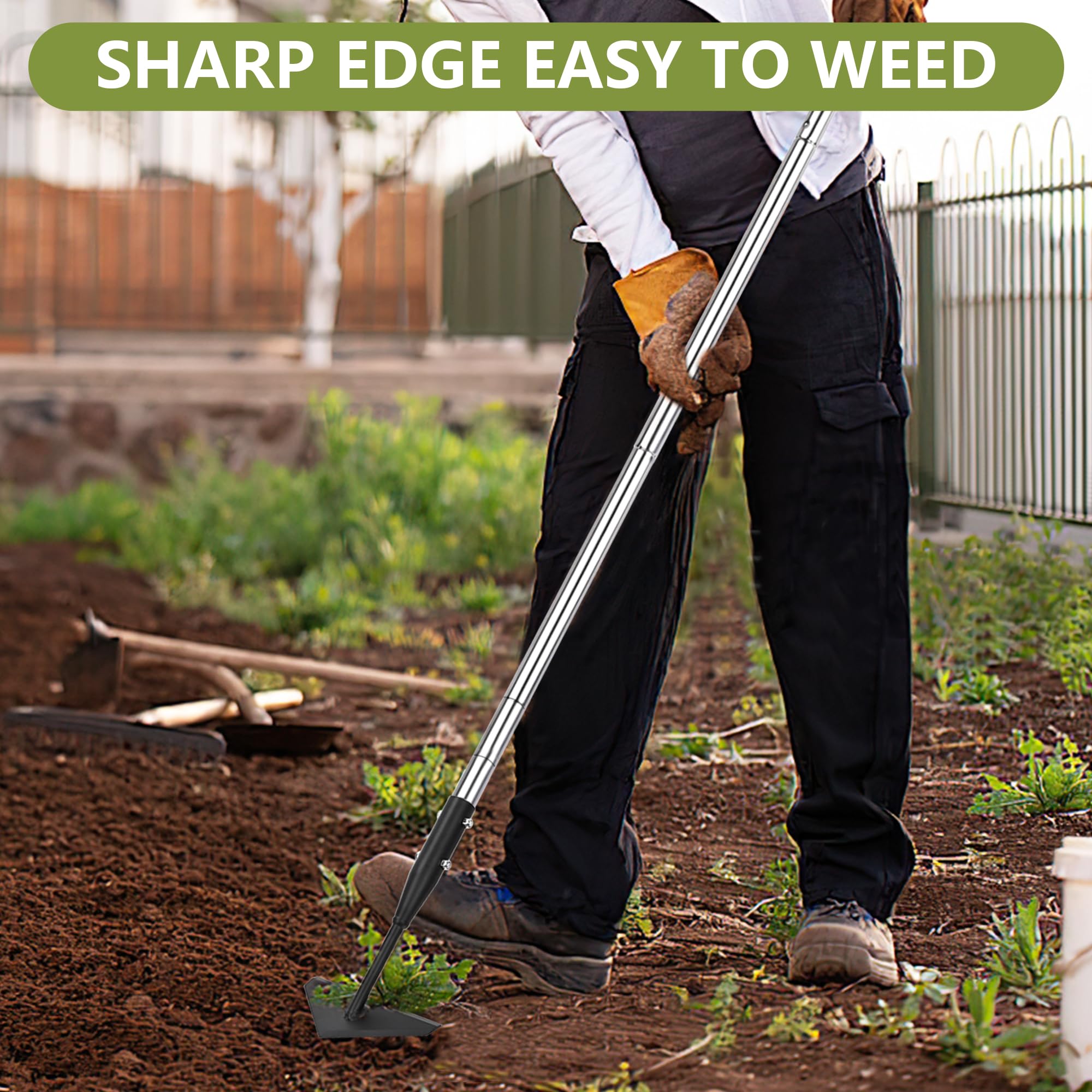 BARAYSTUS Triangle Garden Hoe, Carbon Steel Weed Remover Edger Lawn Tool with Stainless Steel Long Handle, Weed Puller Long Handle Hoe for Digging Weeding Hoeing Loosing Soil