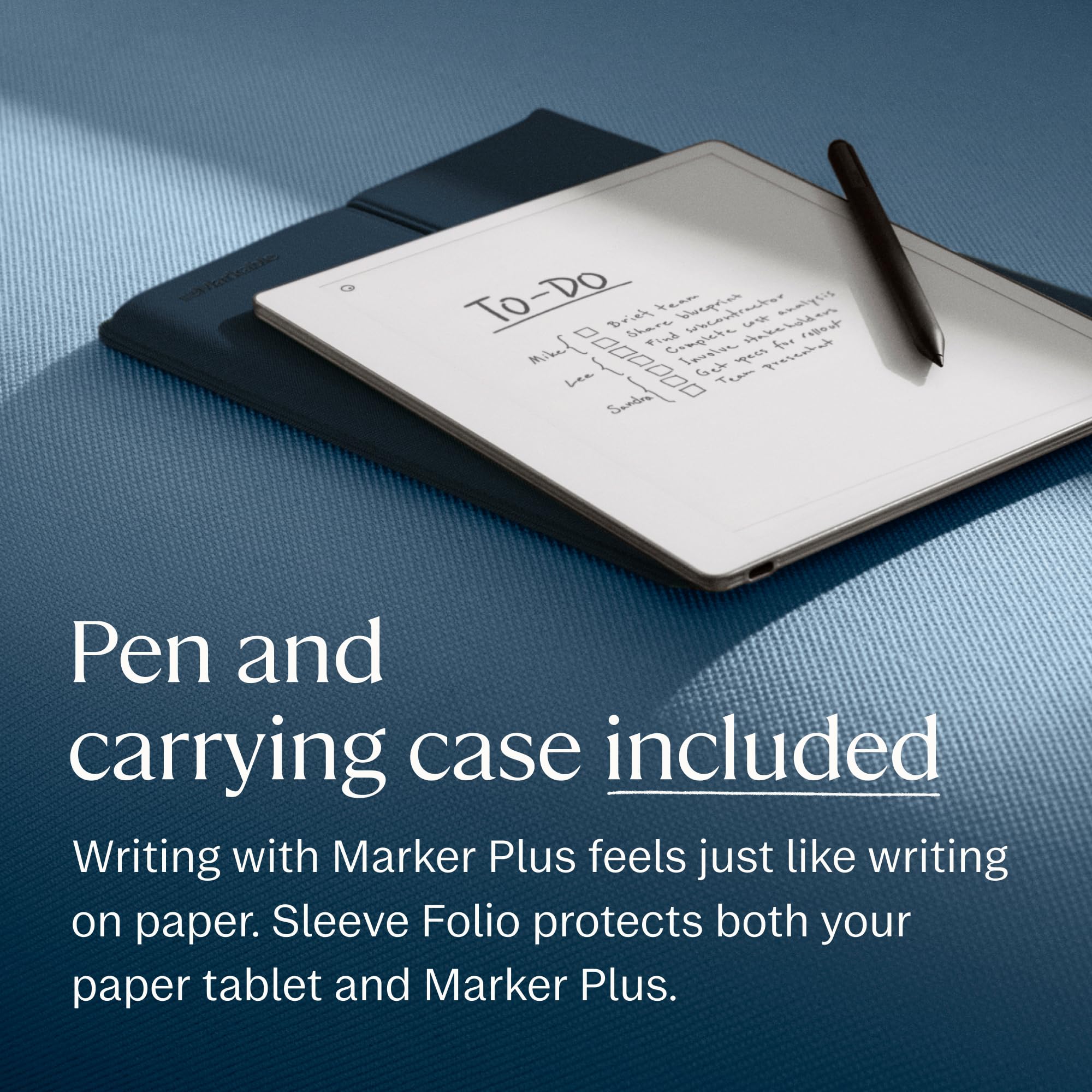reMarkable Paper Pure Bundle – Paper Tablet mit 10,3-Zoll-Schwarz-Weiß-Display – Digitales Notizbuch inklusive Sleeve Folio Schutzhülle (Ozeanblau) und Marker Plus mit integriertem Radierer