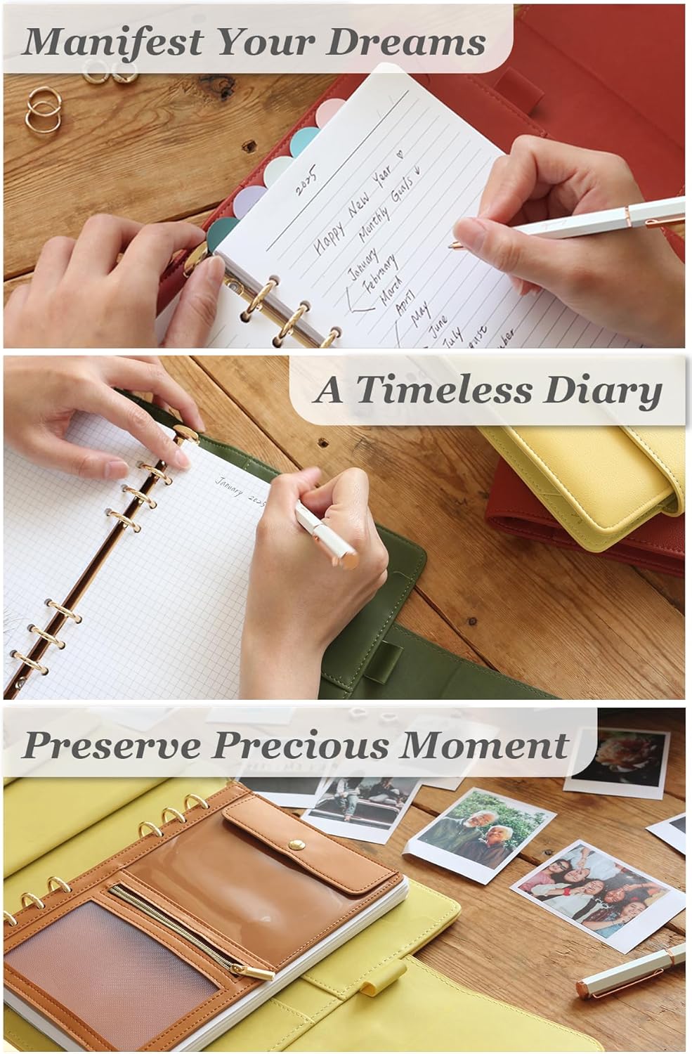 EGOSUNNY® Luxury A5 PU Leather Binder Gift Set – 5.8" x 8.3" Elegant 6-Ring Journal with Undated Planner Cover, 80 Sheets Refill Paper, 5 Dividers, Removable Pouch - for Work, School & Personal Use