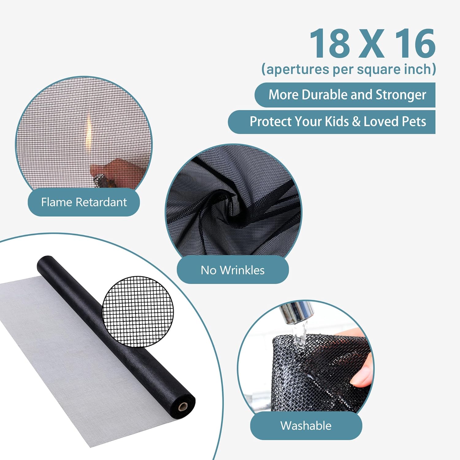 BAFLOTEX Pet Screen Replacement Door Repair Kit 36'' x 25' Thicken Charcoal Fiberglass Pet Screen Mesh Scratch- Against for Families with Cat or Dog Suitable for Windows, Doors and Porches