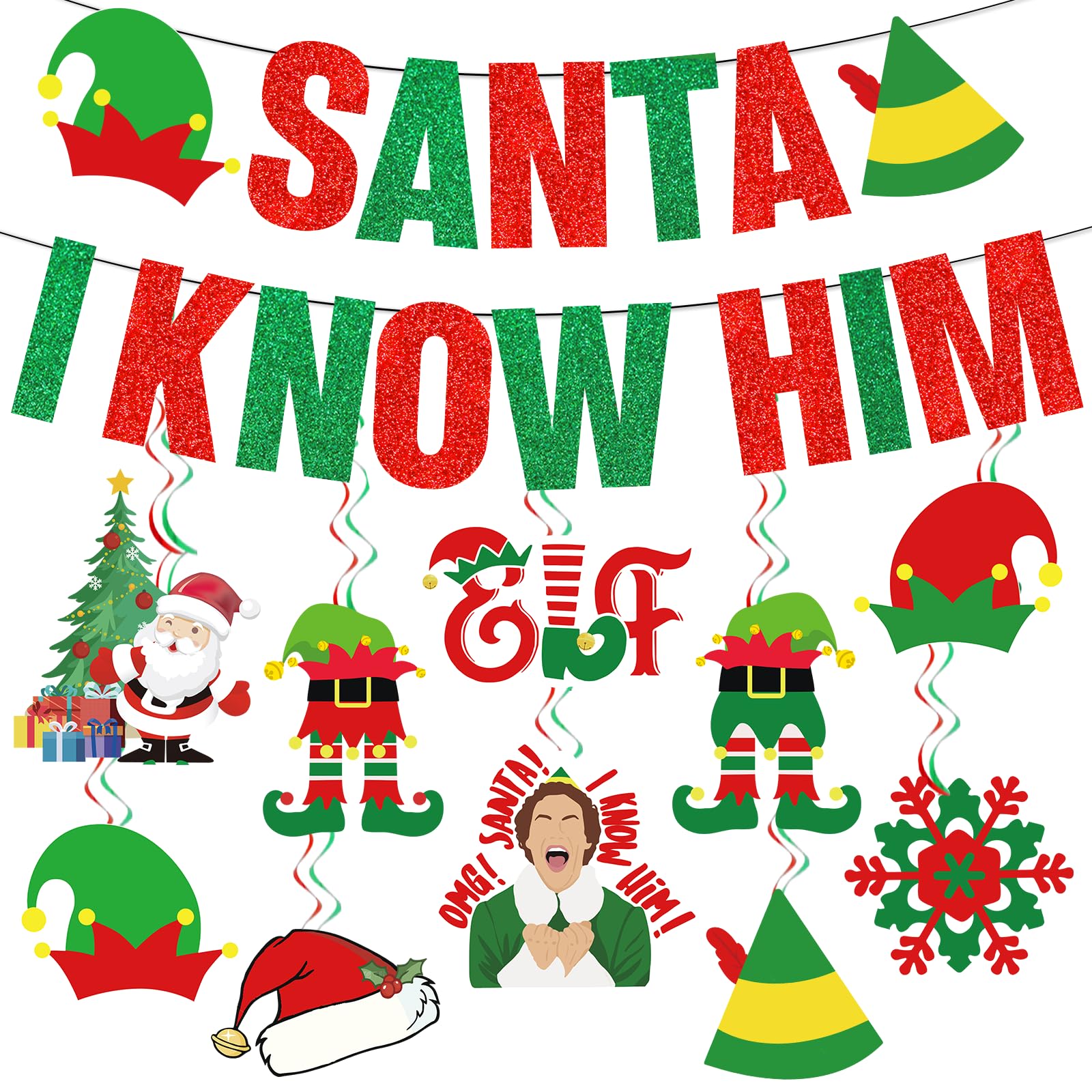 Santa I Know Him Banner Buddy The Elf Christmas Decorations Buddy The Elf Banner for Christmas Elf Decorations