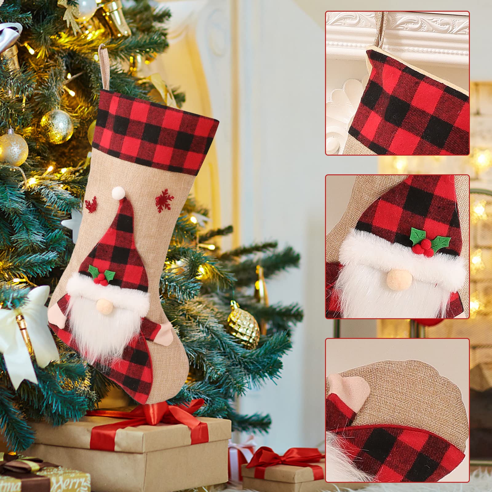 Personalisierte Weihnachtsstrümpfe Jute Große Weihnachtsstrümpfe 6Pack Rot und Schwarz Büffel Plaid Bulk für Weihnachtsbaum Dekorationen