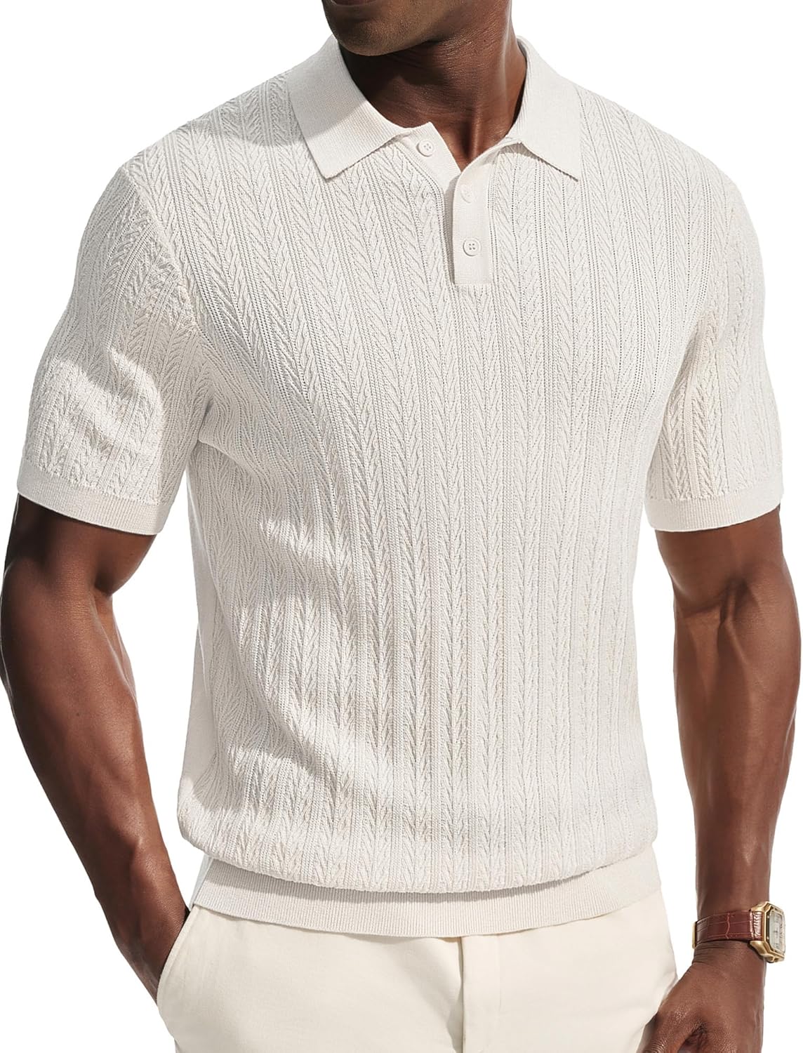 PJ PAUL JONES Mens Short Sleeve Knit Polo Shirts Casual Textured Polo Lightweight Stretch Golf Shirts Summer Beach Shirt