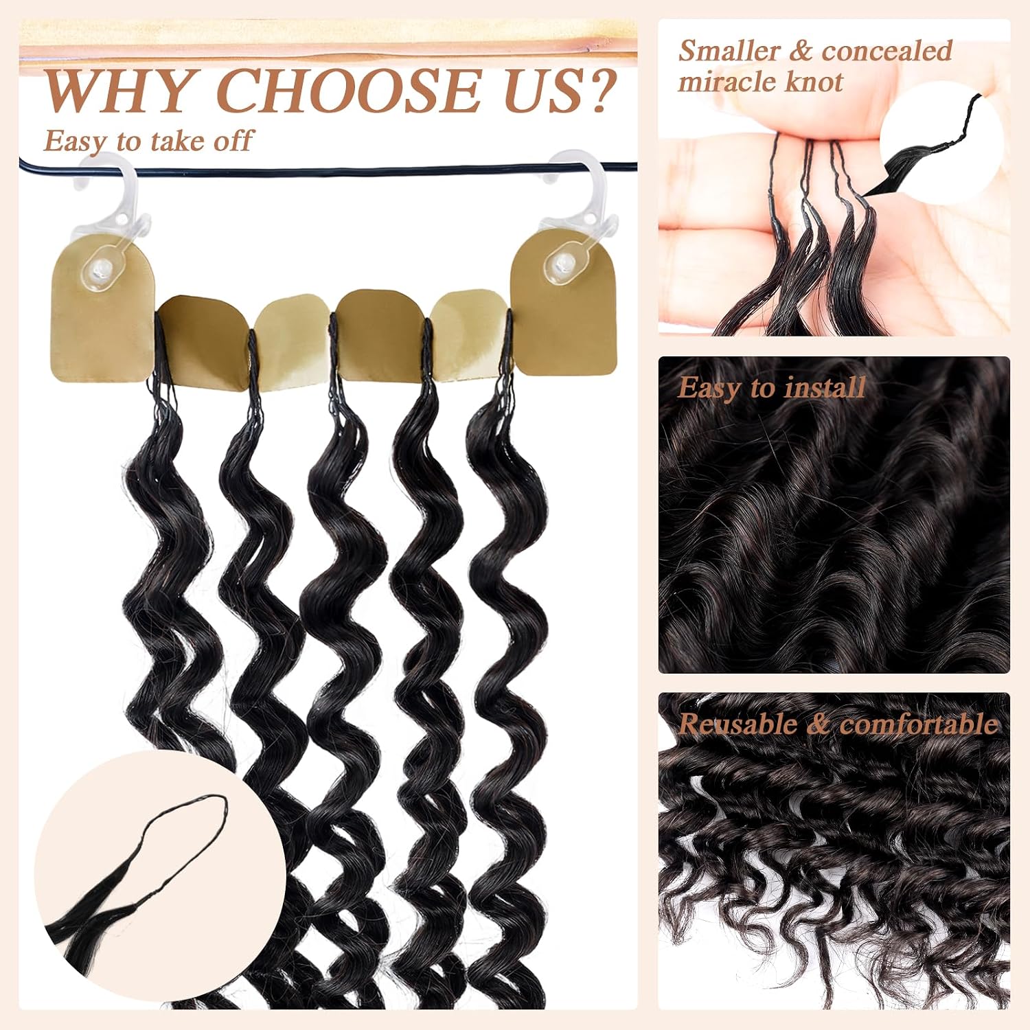 Human Crochet Hair for Black Women 14inch 60g Pre-Separated Deep Wave Feather Miracle Knots Crochet Human Hair Bundles, Invisible Knots LightWeight Boho Hair Natural Color(14inch,1B)