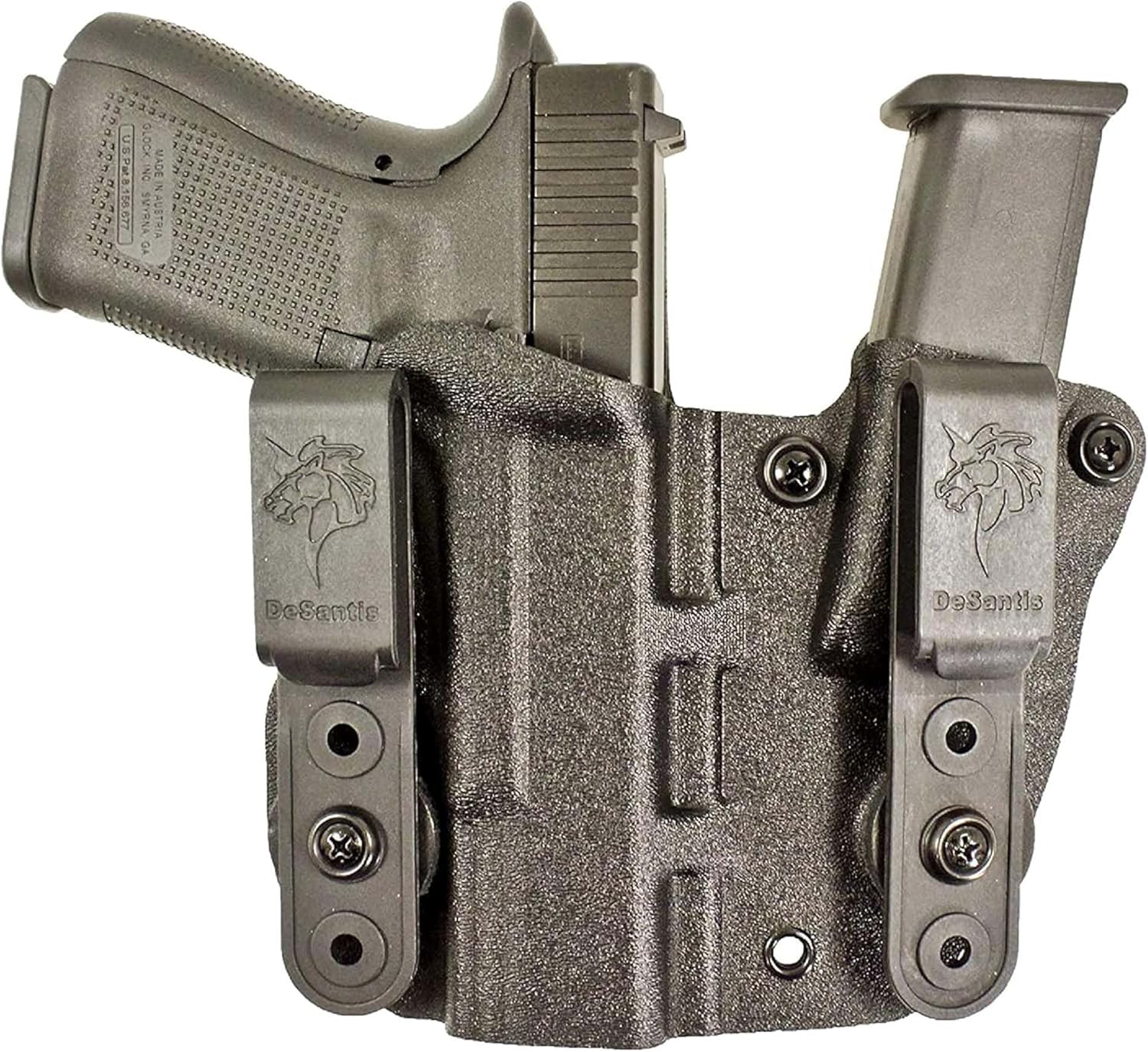 DeSantis Hidden Truth Gun Holster, Made with 100% Kydex, Pegasus Line, Integrated Magazine Pouch, Appendix-Carry Holster, Fits Glock 19/19X/23/45, Right Hand-Draw, Black