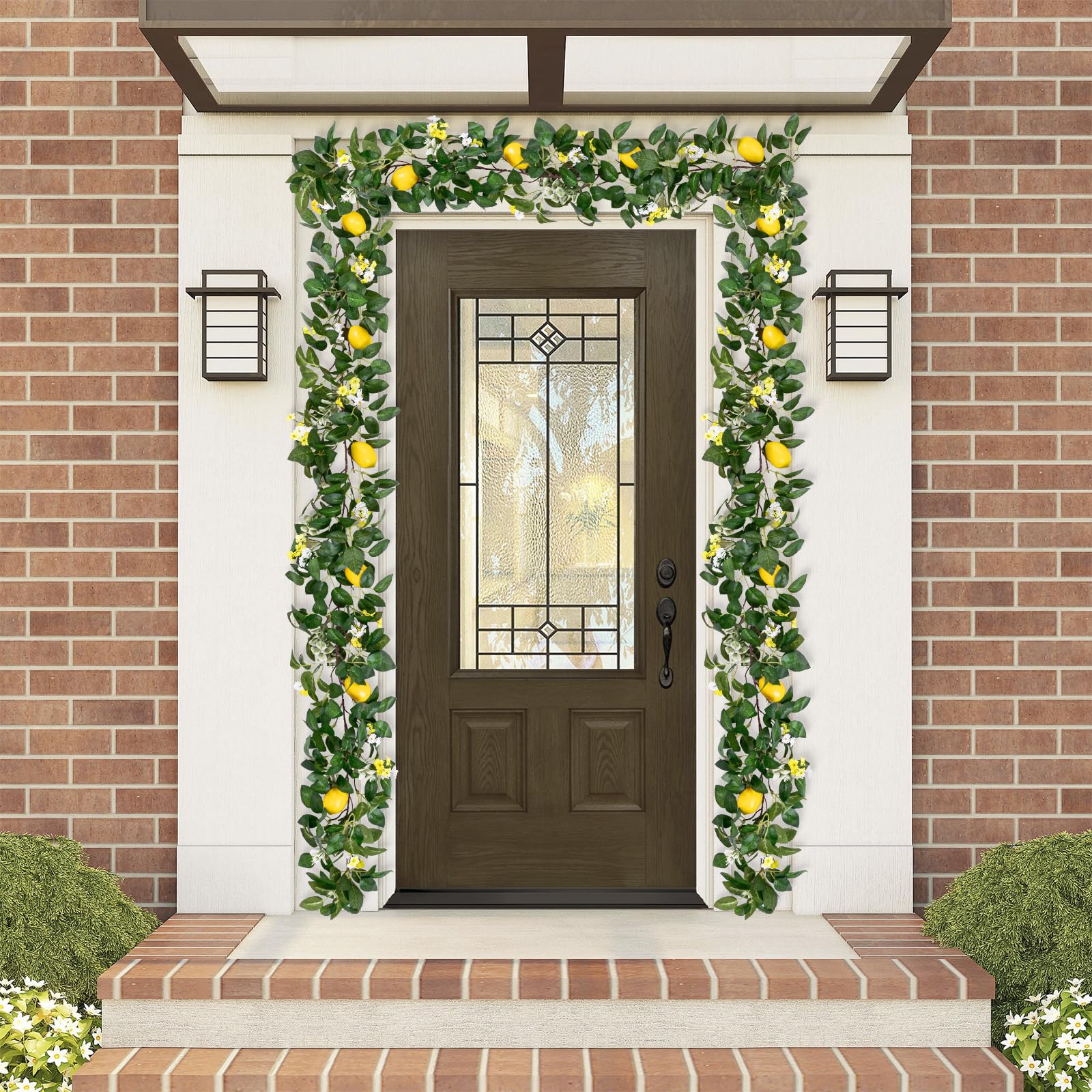 U'Artlines Künstliche Zitronengirlande für Frühling, Sommer, künstliche Obstranken, Girlanden mit Grün, für Tür, Wand, Kaminsims, Hochzeit, Party, Tischdekoration, 2 Stück