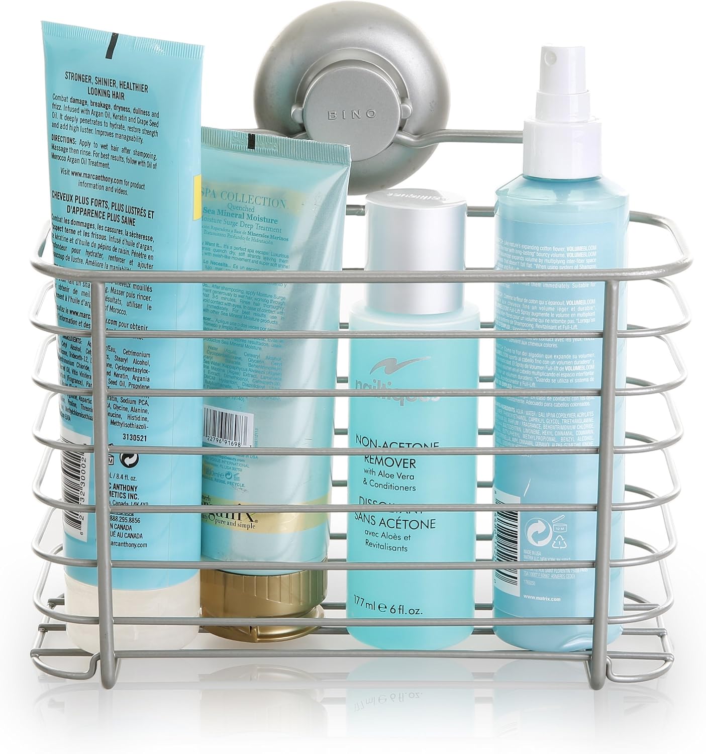 BINO SMARTSUCTION Rust-Resistant Satin Nickel Shower Caddy, Deep Basket