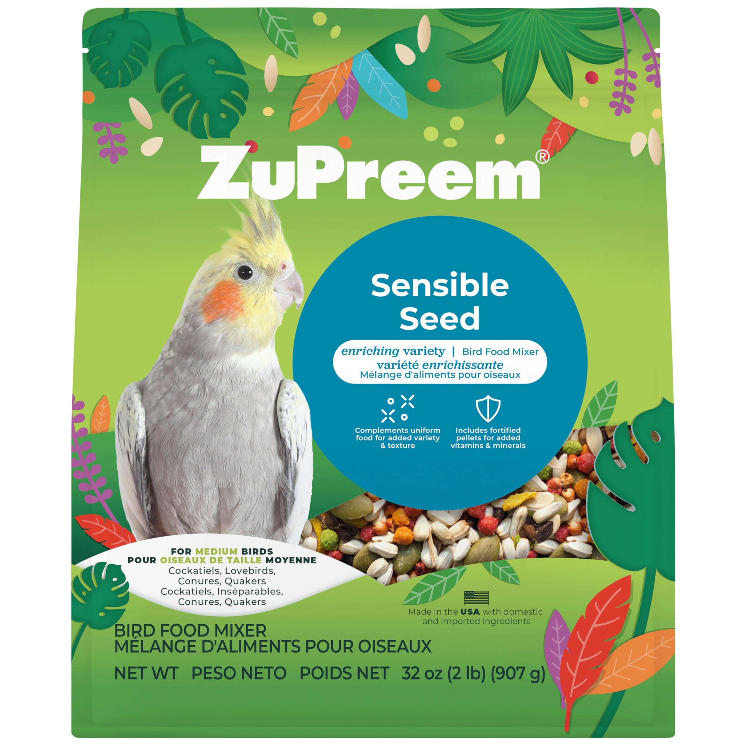 Zupreem Sensible Seed Bird Food For Medium Birds, 2 Pound Bag
