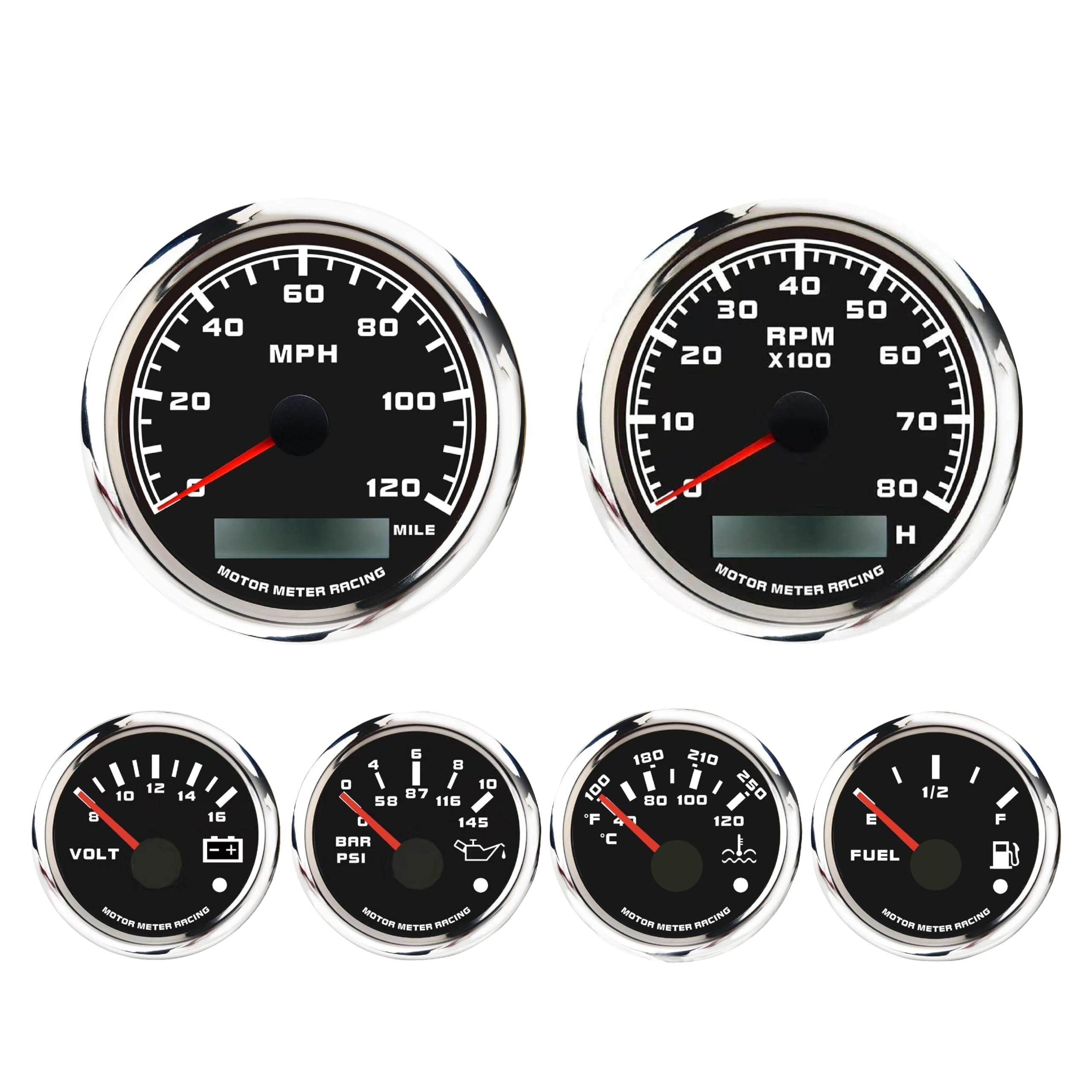 Motor Meter Racing 5 Gauge Set - Black Dial -23