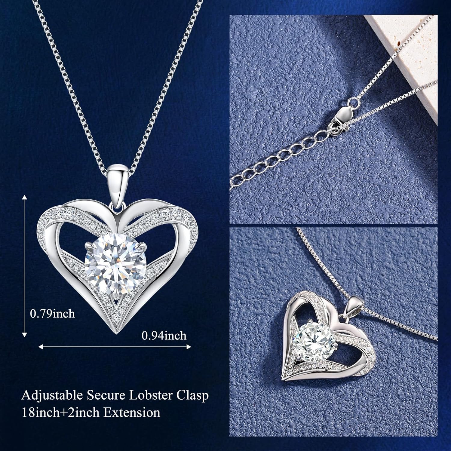 Moissanite Heart Pendant Necklaces for Women, 1-3 Carat Moissanite 925 Sterling Silver Necklace,Engraved 'I LOVE YOU' Gift for Wife Mom ,Ideal Anniversary Birthday Christmas Valentine Engagements Mothers Day Jewelry Gifts for Mom Wife Girlfriend Daughter Her - Image 5
