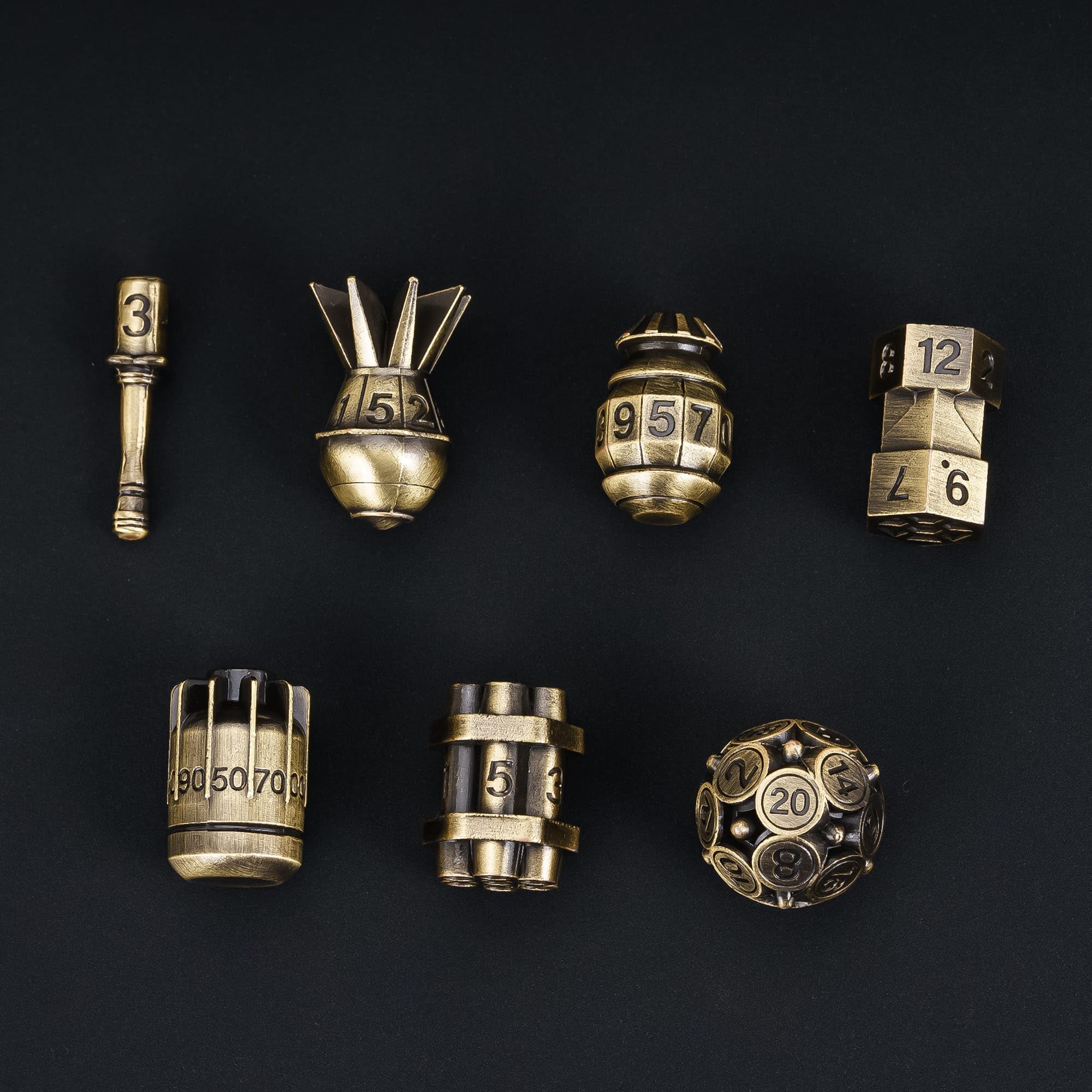 UDIXI Metal DND Dice Set RPG Polyhedral 7-Die Metal Dice Set D&D Bomb Shaped Cool Design with Leather Pouch for Role Playing Games and Other Tabletop Game (Ancient Bronze)