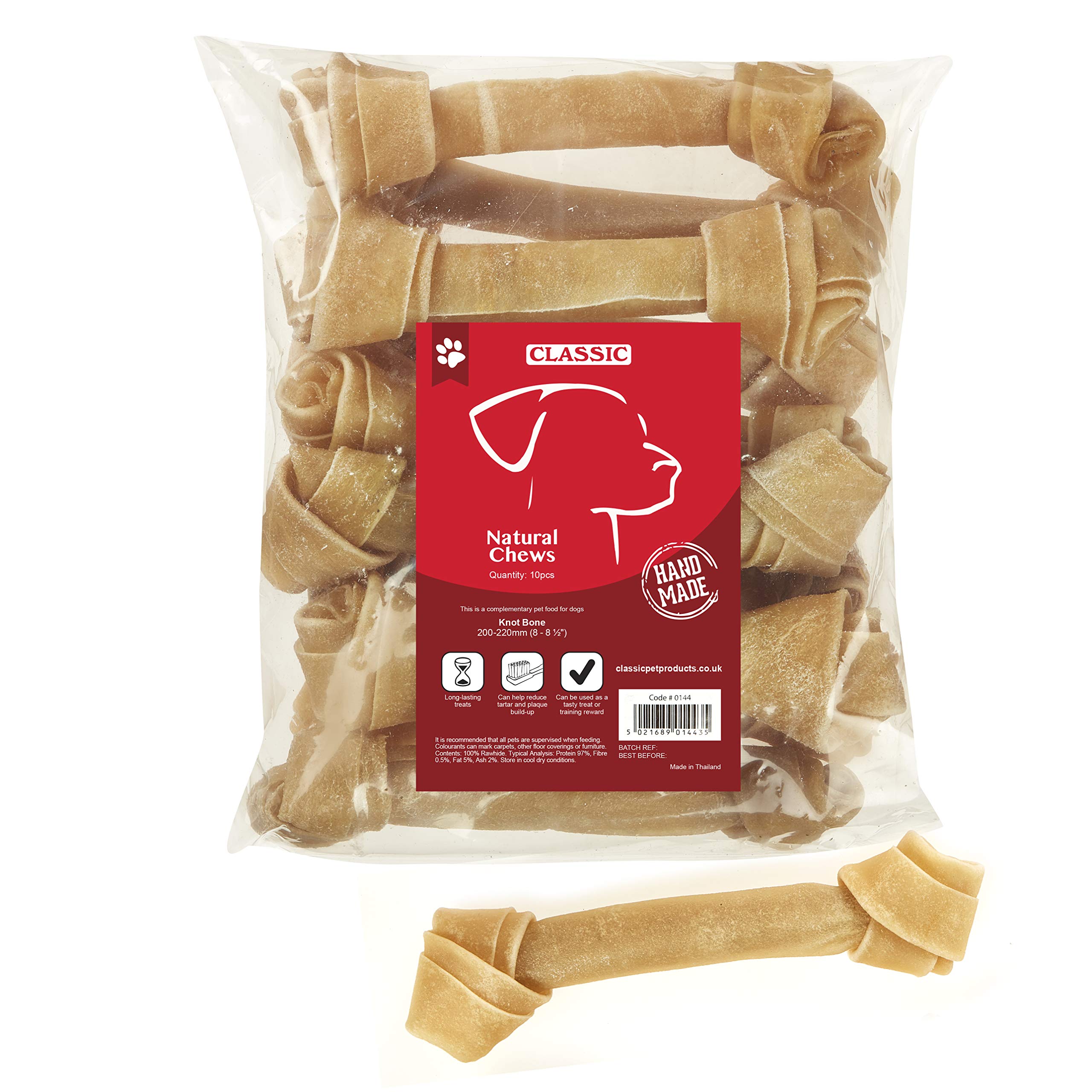 CLASSIC Rawhide Knot Bone, 200-220 mm/ 8-8.5-inch, Pack of 10