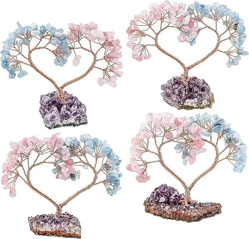 Miniatura 6 de rockcloud Árbol de dinero de cristal curativo en forma de corazón con base de racimo de amatista, decoración de Feng Shui para el hogar, oficina,