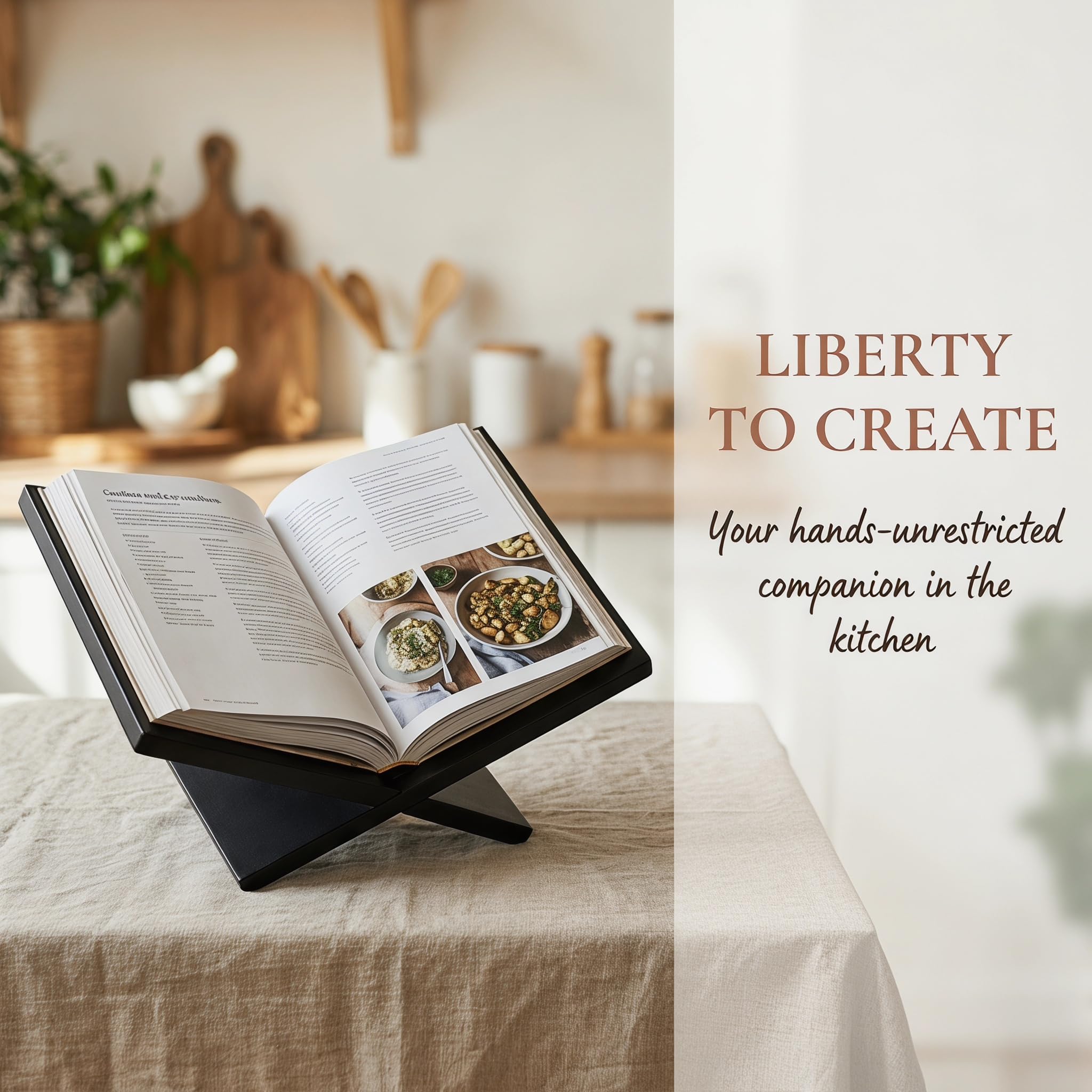 Buchständer Kreuzrahmen Holz Schwarz Edler Buchaufsteller für Coffee Table Books Leseständer Offene Ausstellen für Kochbücher Bibel Koran Zeitschriften Deko Bücherständer für Wohnzimmer Büro