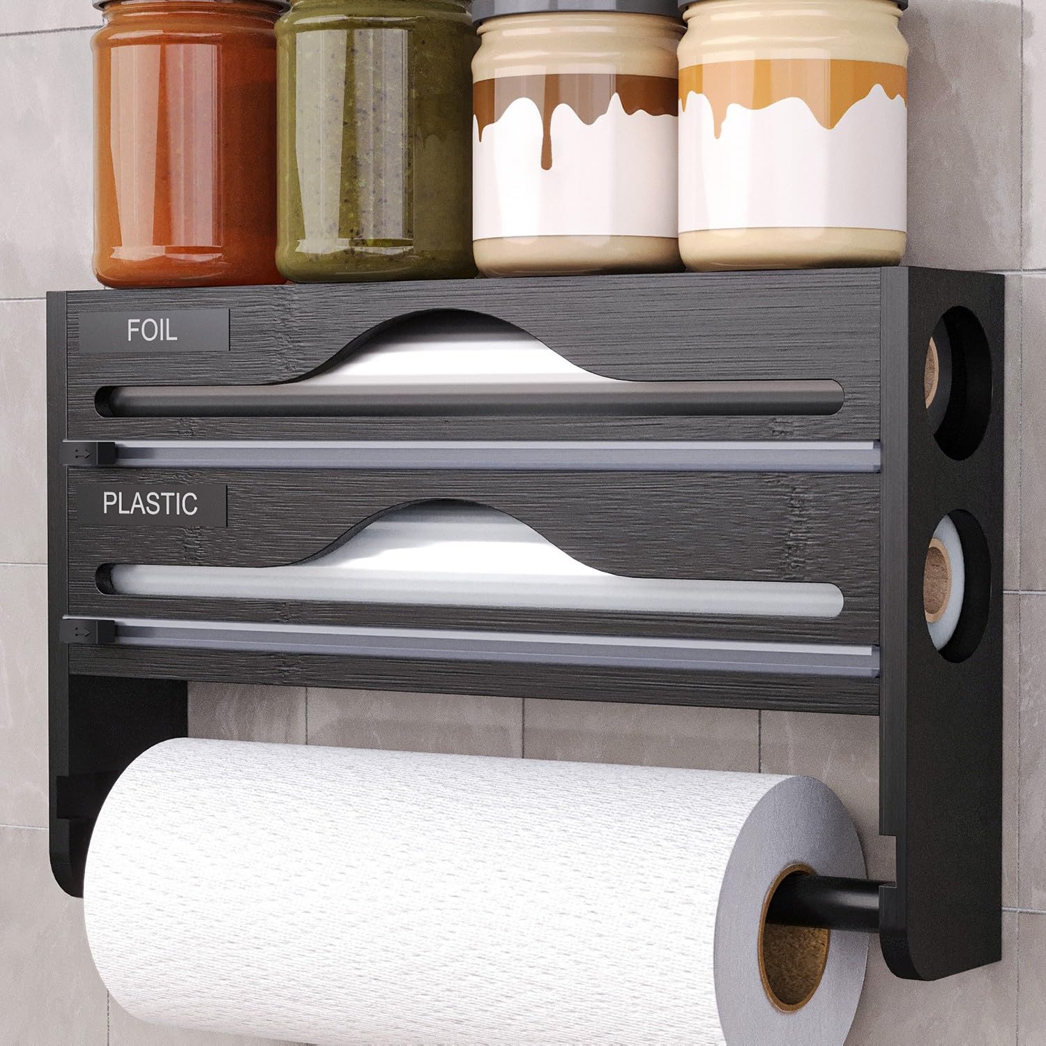 Dispensador Papel Aluminio Y Film con Portarrollos Papel Cocina, Organizador Papel Aluminio Y Film, Porta Papel Aluminio Y Film, Dispensador Papel Cocina, Portarrollos Cocina