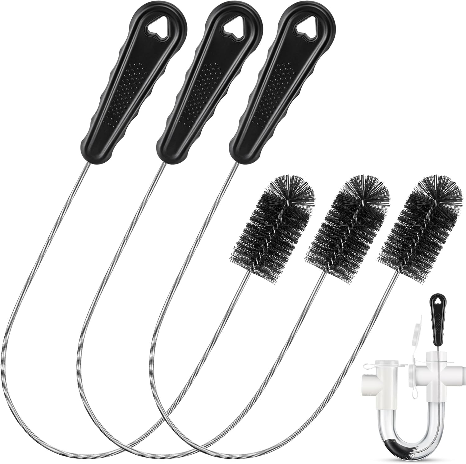 3 Pcs Condensate Trap Flexible Drain Brush, 16 Inch AC Drain Line Cleaning Brush for AC & HAVC Condensate P Trap, Black