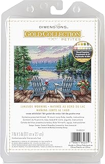 Dimensions 70-65231 Petite Gold Collection Lakeside Morning Advanced Counted Cross Stitch Kit, 7" x 5", 18 Cnt. Ivory Aida, 4 Pieces