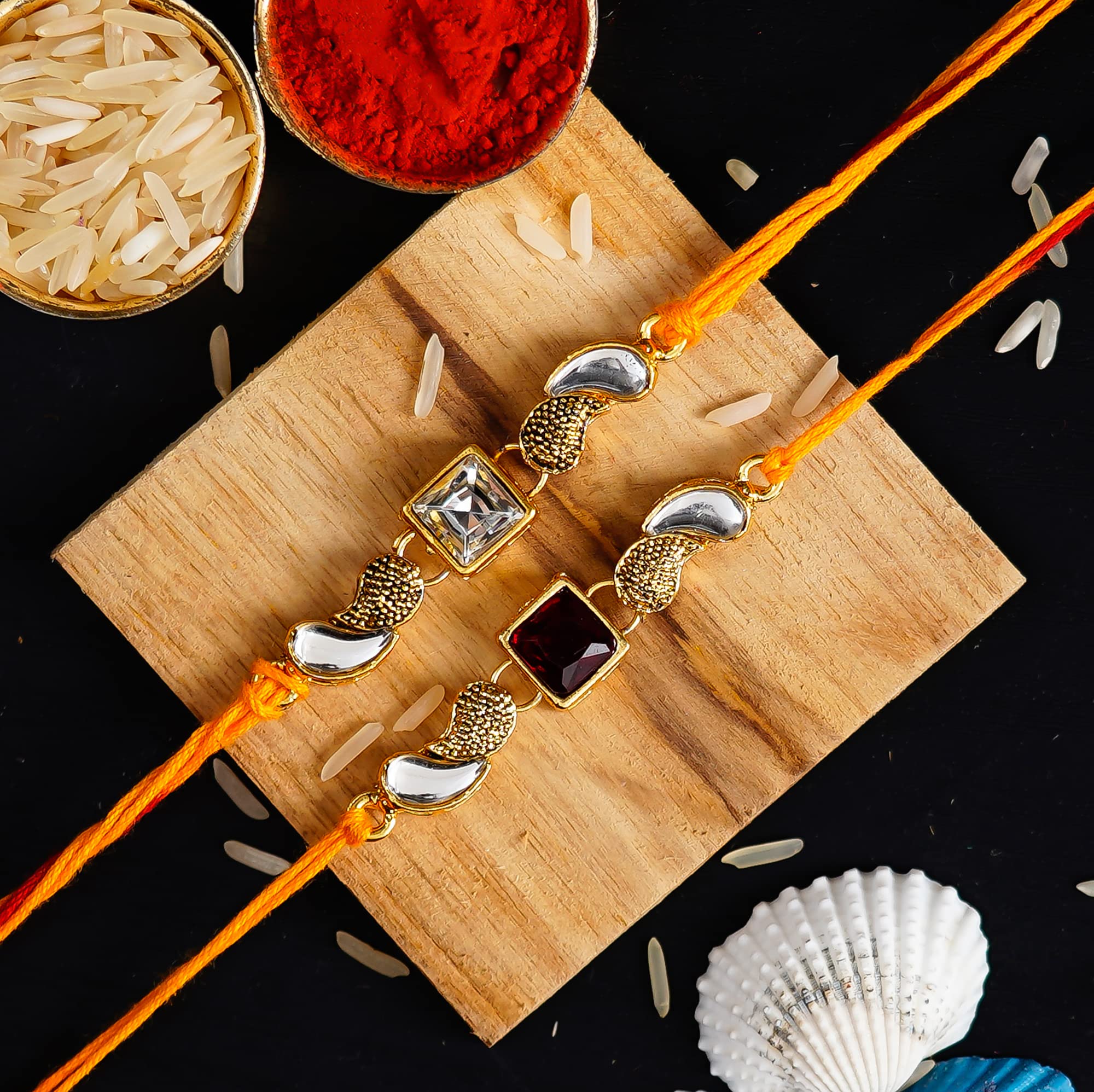 eCraftIndia Yellow, White & Maroon Set of 2 Designer Diamond Rakhis with Roli Chawal Pack - Rakhi for Brother, Bhaiya, Bhai (B0B5QY7LLV) Amazon Price History, Amazon Price Tracker