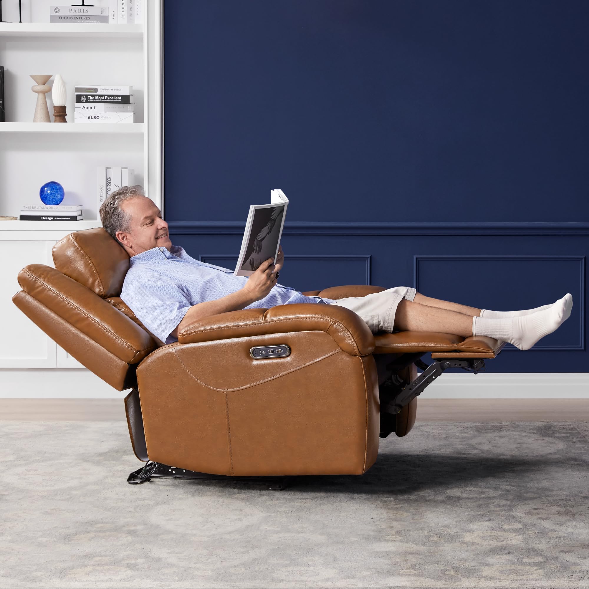 Watson & Whitely Sillas reclinables eléctricas de piel auténtica para adultos, reclinables de pared con reposacabezas eléctrico y puertos de carga, sofá reclinable eléctrico para sala de estar, sillín