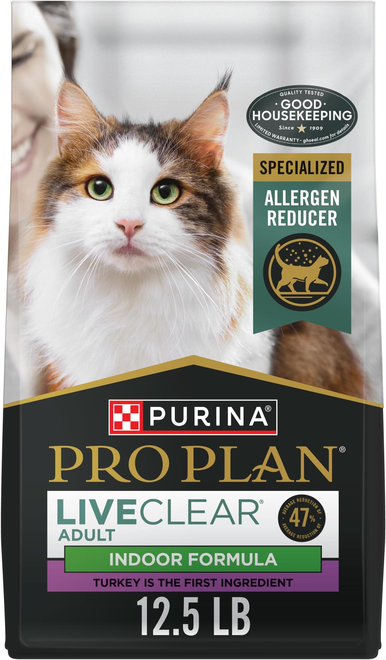 Purina Pro Plan Allergen Reducing, Indoor Cat Food, LIVECLEAR Turkey and Rice Formula - 12.5 lb. Bag