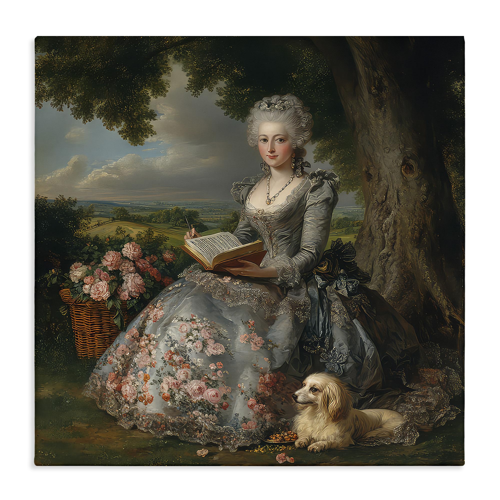Stupell Industries Unframed 'Reading Rococo Lady With Dog'| Canvas Art