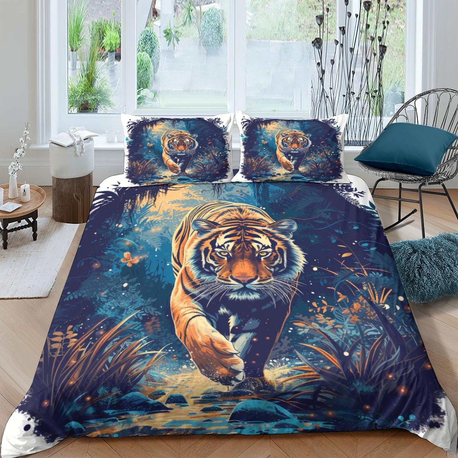 Housses de couettes double 200x200cm parure de lit animaux sauvages microfibre
