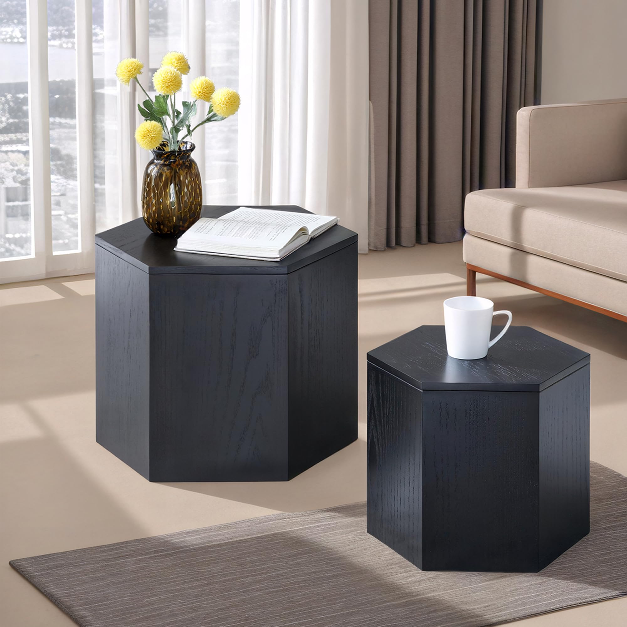 Amazon.com: Nesting Coffee Table Set of 2, Modern Round Coffee Table ...