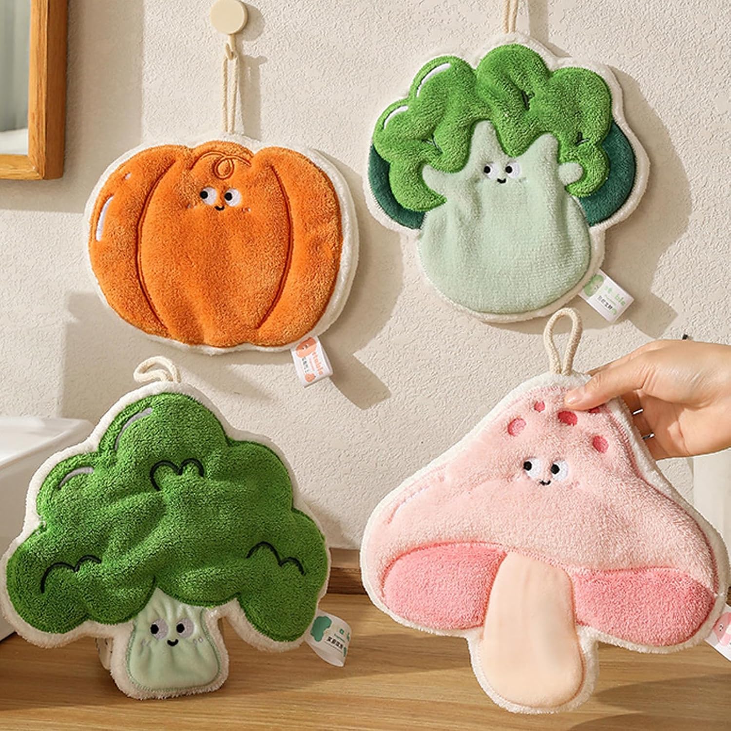 Soft Absorbent Plushes Kitchen Towel Fun Vegetable Shape Handkerchief Wipe Rag Cloth Quickly Dry and Easy Hanging-image-19