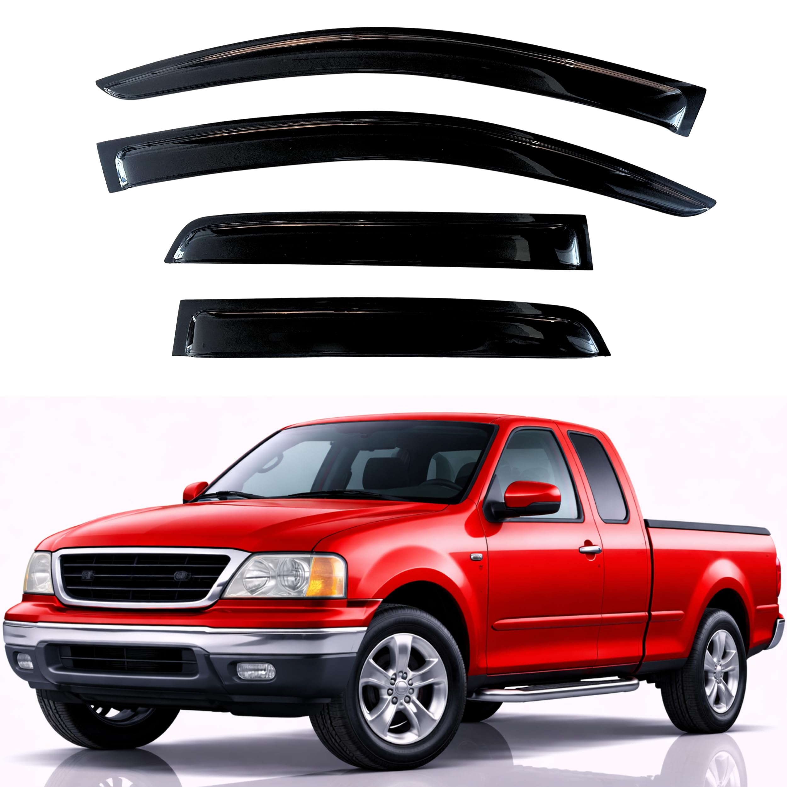 KPY Rain Guards Fit for 1997-2003 Ford F150 SuperCab &amp; 2004 F150 Heritage SuperCab, Out-Channel Window Visors Vent Wind Deflectors 4PC, 1997-1999 Ford F250 SuperCab Light Duty (Extended Cab Only)