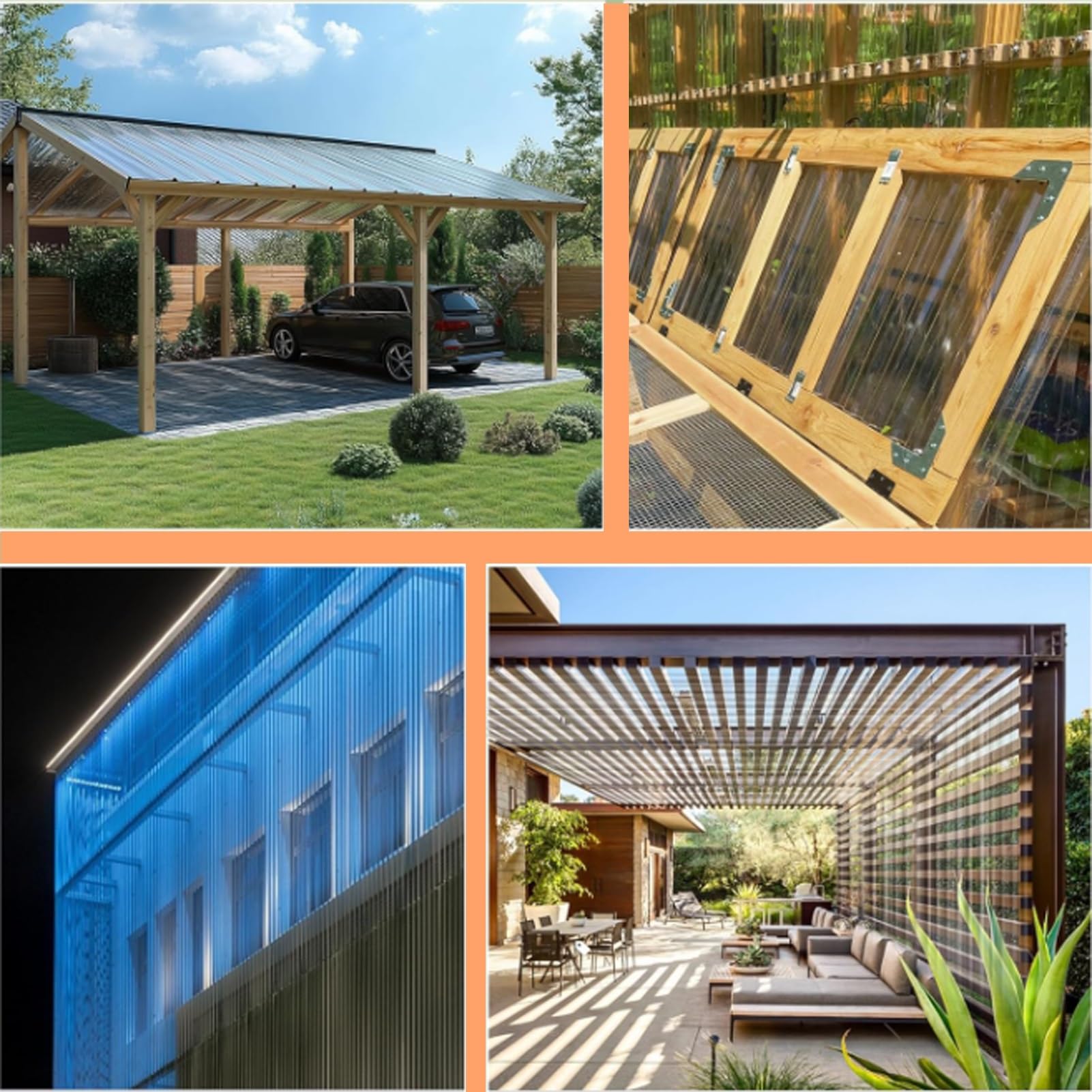 Paneles Policarbonato Corrugado 1mm Transparente Invernadero Cenador Reemplazo 89% Transmisión Luz UV Bloqueo para Patio Jardín Garaje Gallinero(2PCS,2x0.84m(6.56x2.76ft))