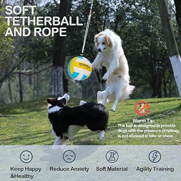 ASOCEA Soft Tetherball and Rope,Outdoor Backyard Toy for Large Medium Small Dogs Kids and Adults,Includes Carabiner & Pump,Compatible with All Tetherball Poles