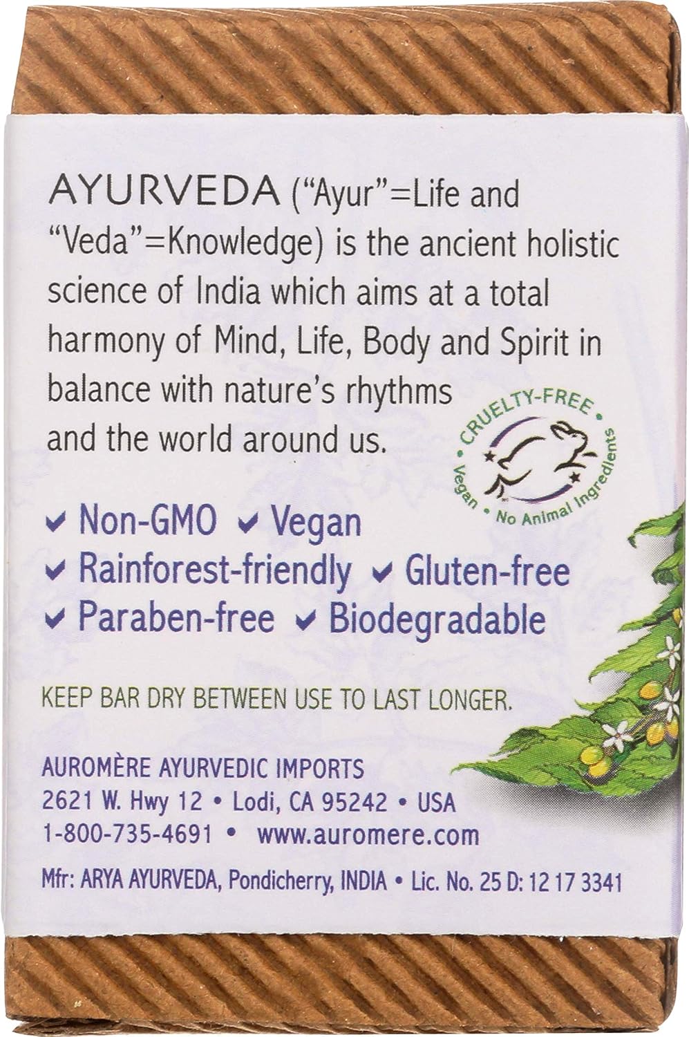 Auromere Ayurvedic Bar Soap, Lavender Neem - Eco Friendly, Handmade, Vegan, Cruelty Free, Natural, Non GMO (2.75 oz), 4 pack