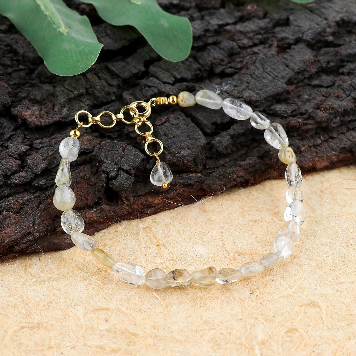 Handmade Bracelet – Natural Golden Rutile Tumble Beads – Energy Healing & Vitality – 14K Gold Plated Adjustable Chain – Dainty 8 Inch – Perfect Gift for Her - Image 2