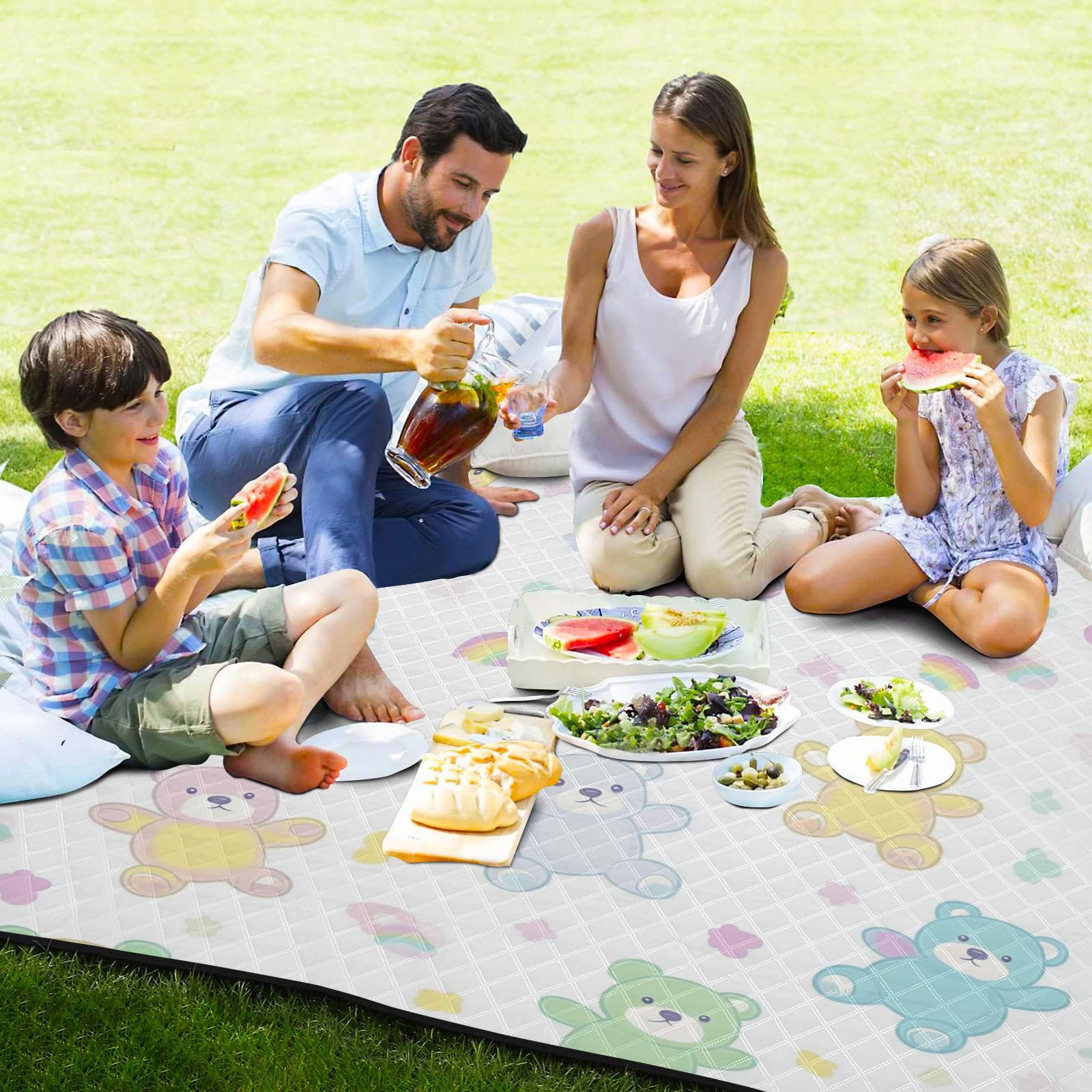 Kreskówka uroczy kolorowy niedźwiedź koce plażowe wodoodporne piaskowoodporne duży stadionOutdoor Camping mata dla dorosłych
