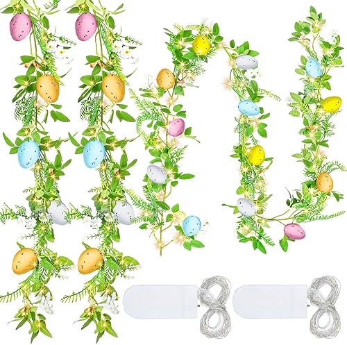 2 guirnaldas de Pascua iluminadas de 6 pies 30 luces LED de huevos de Pascua para manto de primavera impermeable decoración para el hogar cocina