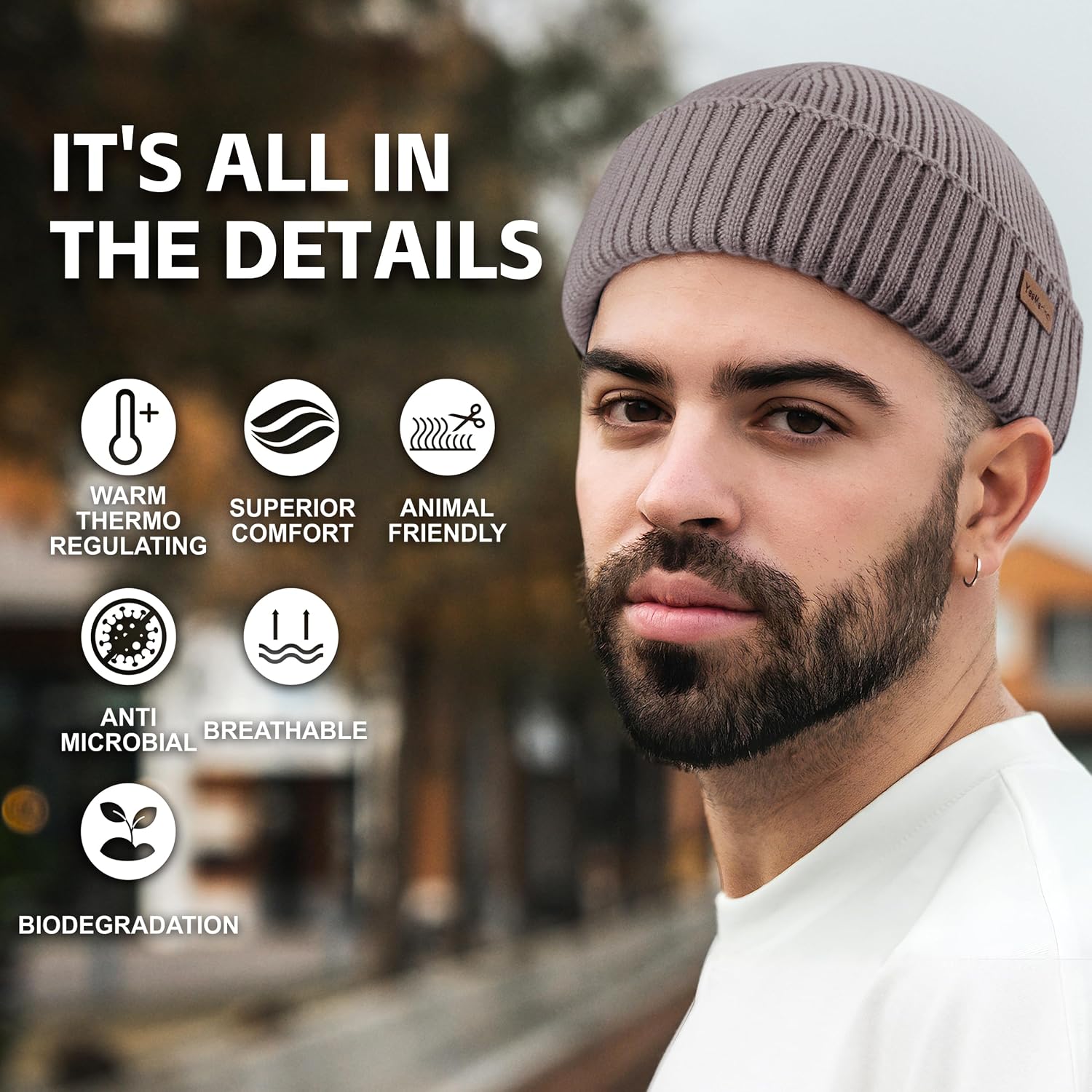100% Merino Wool Fisherman Beanie for Men Women, Short Knit Cuff Trawler Winter Hat, Warm Soft Outdoor Gift
