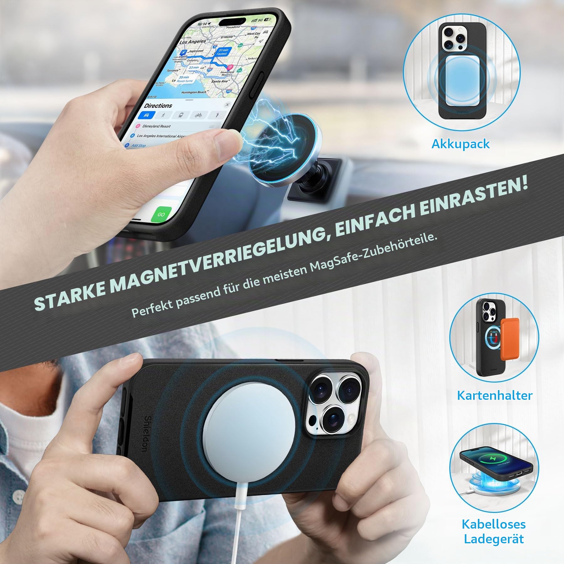 SHIELDON Rindsleder Hülle für iPhone 15 Pro 6,1" 2023 5G, Schwarz