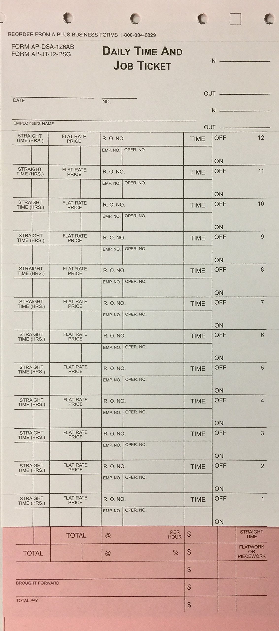 Daily Time & Job Ticket/Time in & Time Out AP- DSA-126AB -12 Flag - 500 Qty.