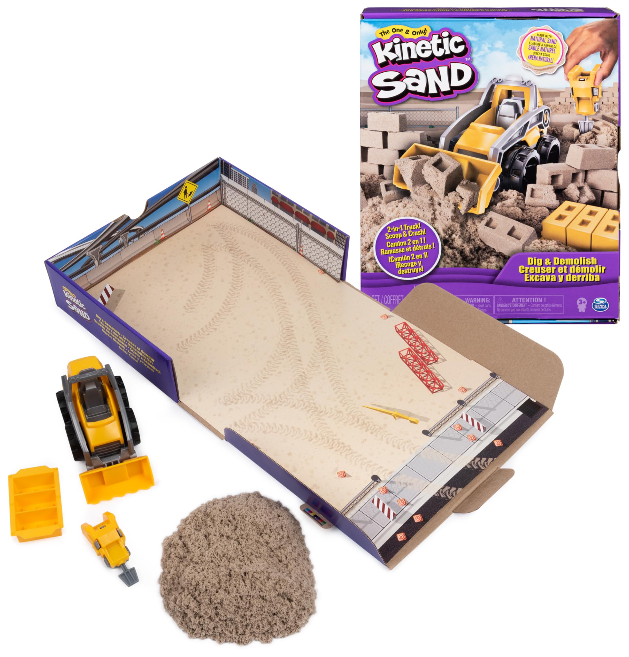 Kinetic SandDig & Demolish Truck Playset with 453 g of Kinetic Sand, for Kids Aged 3 and Up