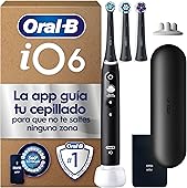 Oral-B iO 6 Black Electric Toothbrush with Rechargeable Handle, 3 Heads, 1 Travel Case, 5 Brushing Modes with Teeth Whitening, Pressure Sensor, Designed By Braun