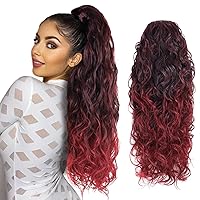 Vista 11 de Extensiones de cabello ombré 1B/27, cola de caballo para mujeres negras, extensiones de cola de caballo largas onduladas con cordón, extensiones