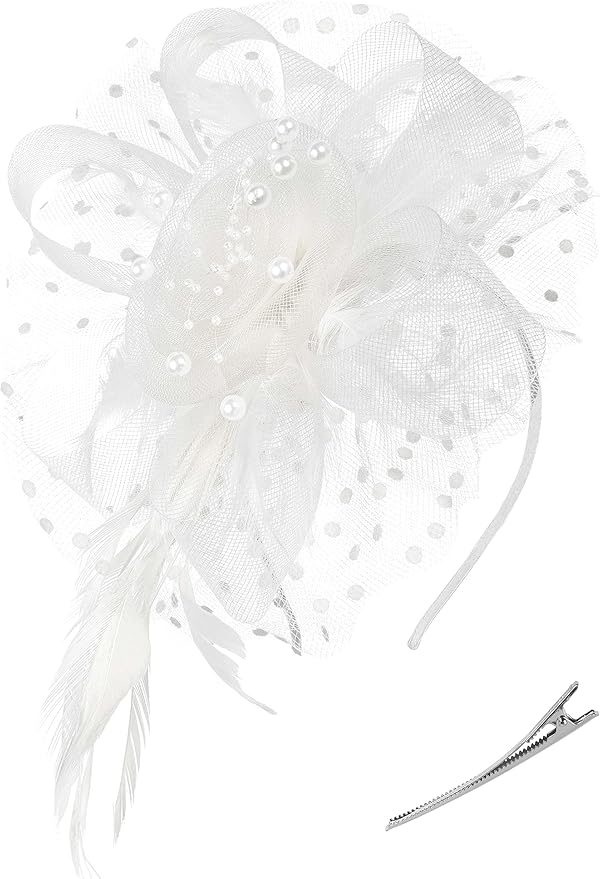 Zivyes White Fascinators Hat for Women Tea Party Headband