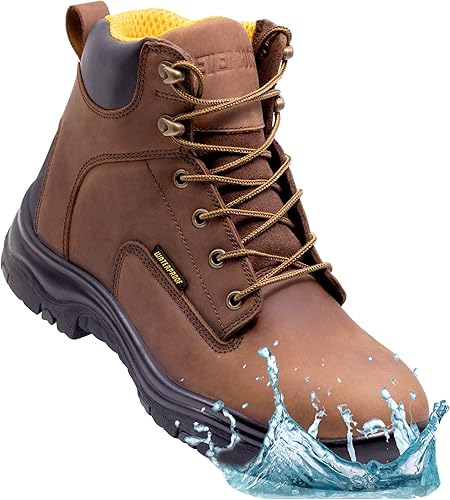 Botas de trabajo impermeables para hombre, punta suave, cuero impermeable de 6 pulgadas, forro aislante, botas de trabajo ultra secas, botas de