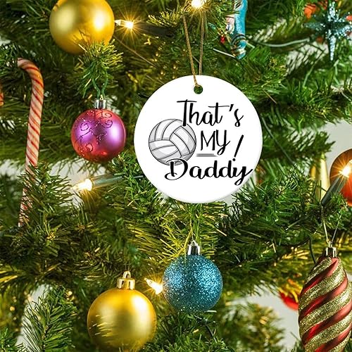 Miniatura 5 de Bola temática de rugby voleibol miembro de la familia That's My Daddy - Adorno de cerámica de Navidad de 3 pulgadas, recuerdo redondo de porcelana