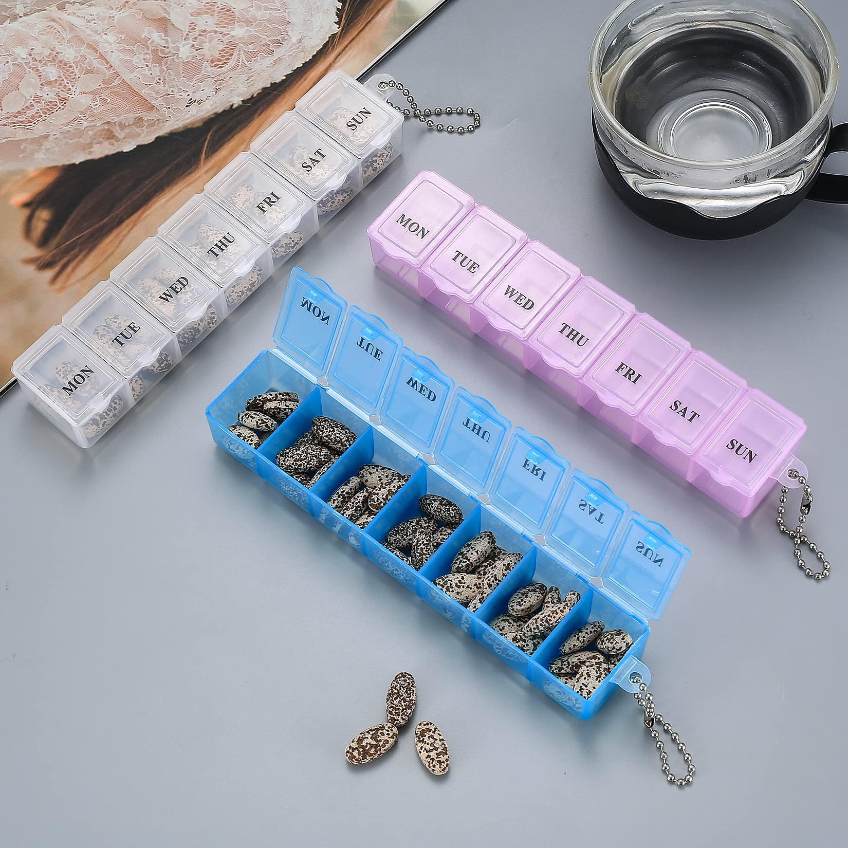 Lot de 3 piluliers de 7 jours - Pilulier hebdomadaire pour médicaments, suppléments, vitamines, huile de foie de morue