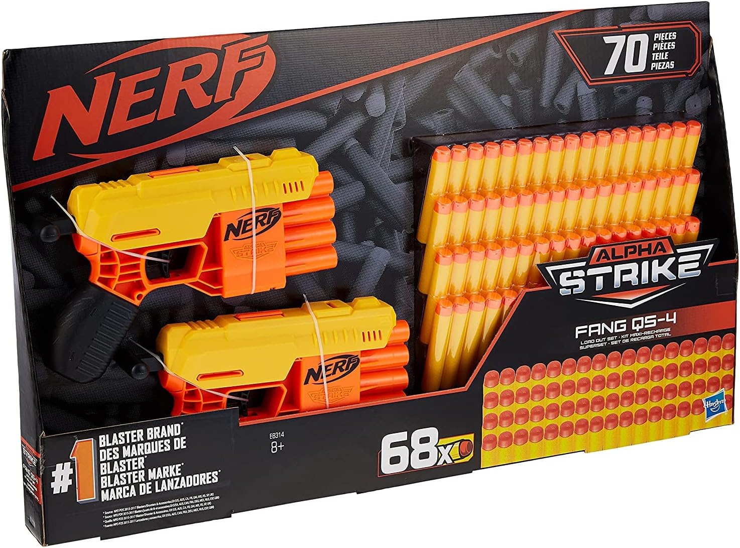 70-Piece Fang QS-4 Load Out Set -- Nerf Alpha Strike Set Includes 2 Blasters and 68 Official Nerf Elite Darts -- For Kids, Teens, Adults