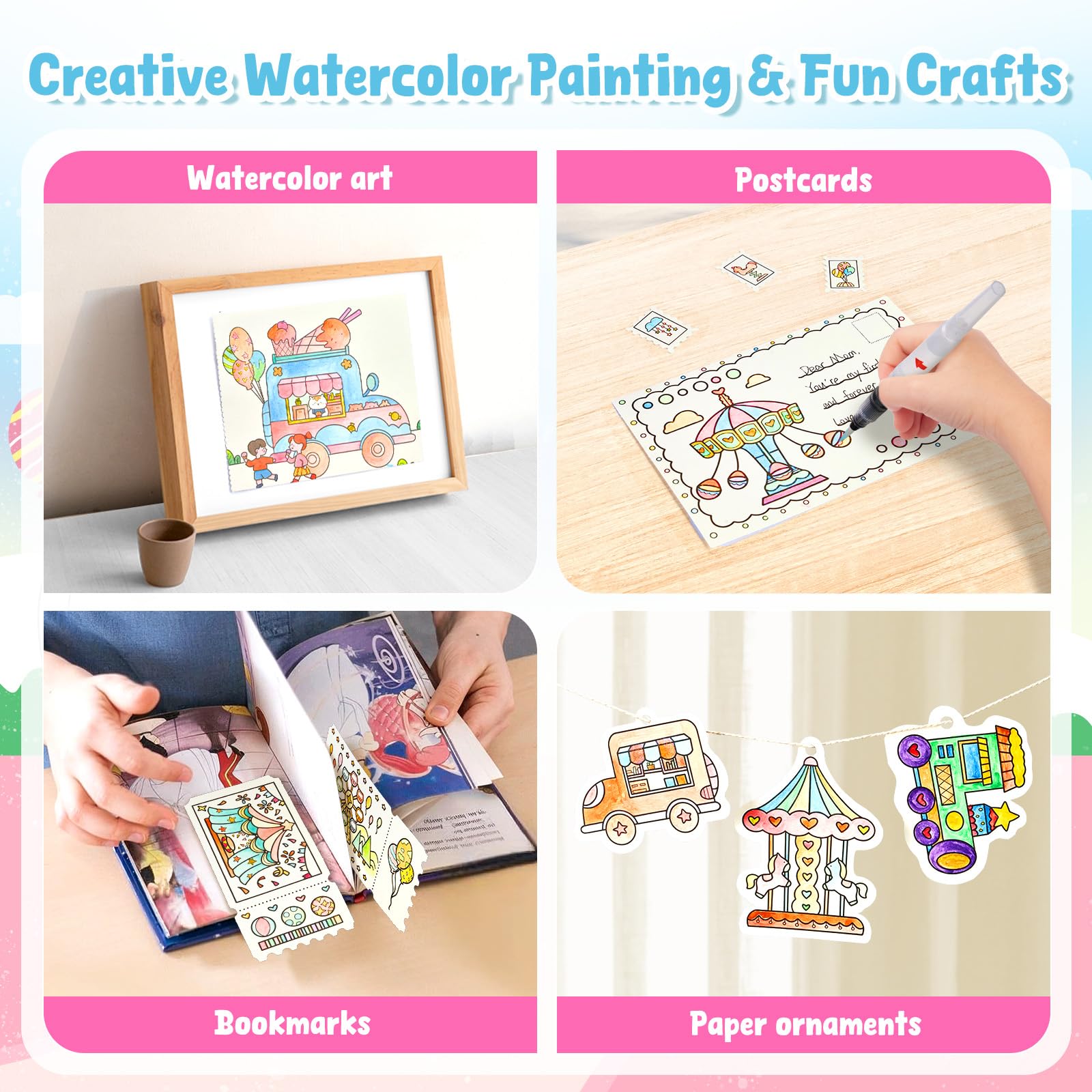 JoyCat album da colorare per bambini, set di pittura ad acquerello per bambini dai 3-5 ai 4-8 anni,attività di disegno artistico e artigianale, regalo di compleanno per ragazzi e ragazze