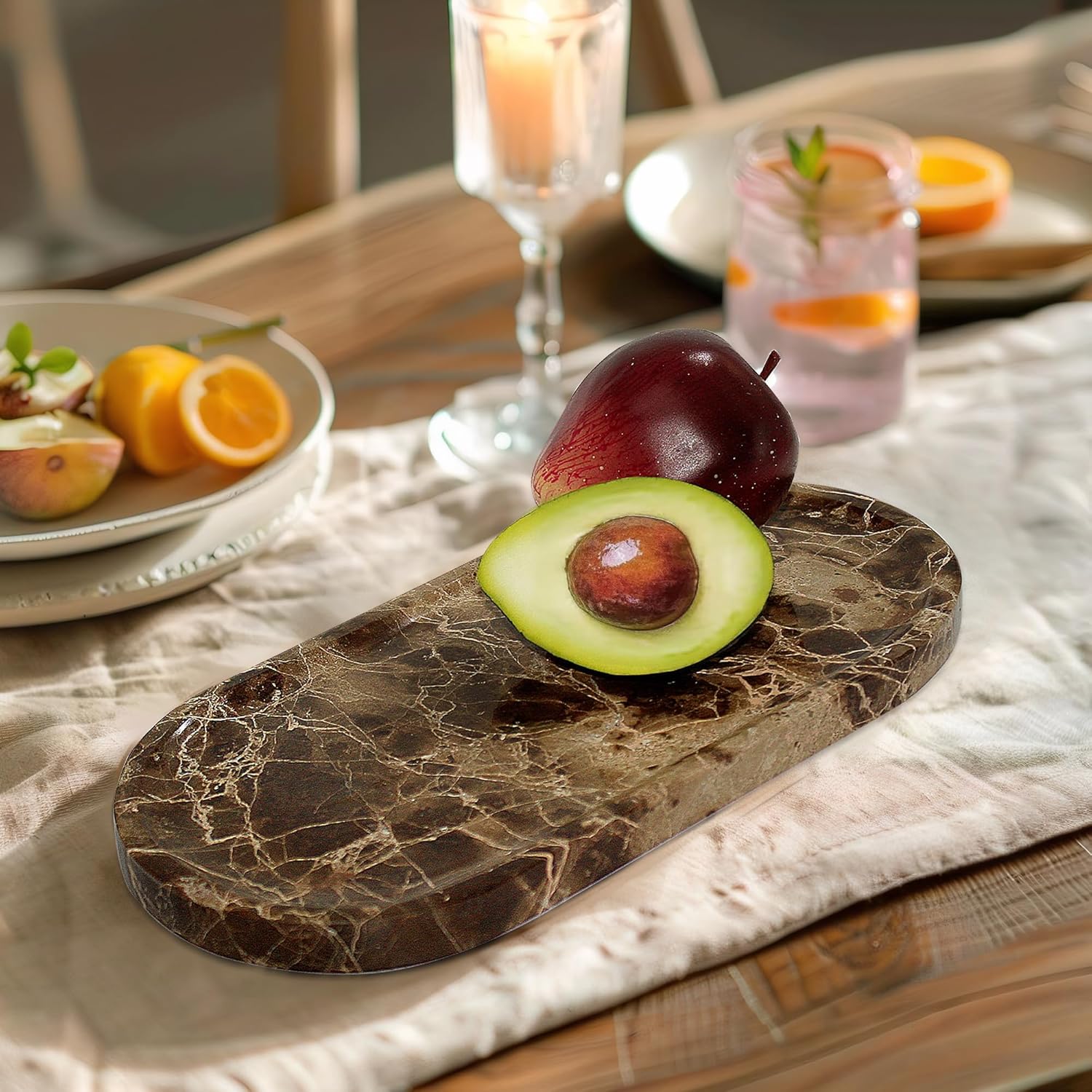 Genuine Real Natural Marble Tray for Bathroom, Luxury Dark Brown Stone Vanity Tray, Decorative Oval Trays for Countertop Storage, Vanity, Dresser, Kitchen, Home Decor, 11.8" x 6", Brown - Image 6