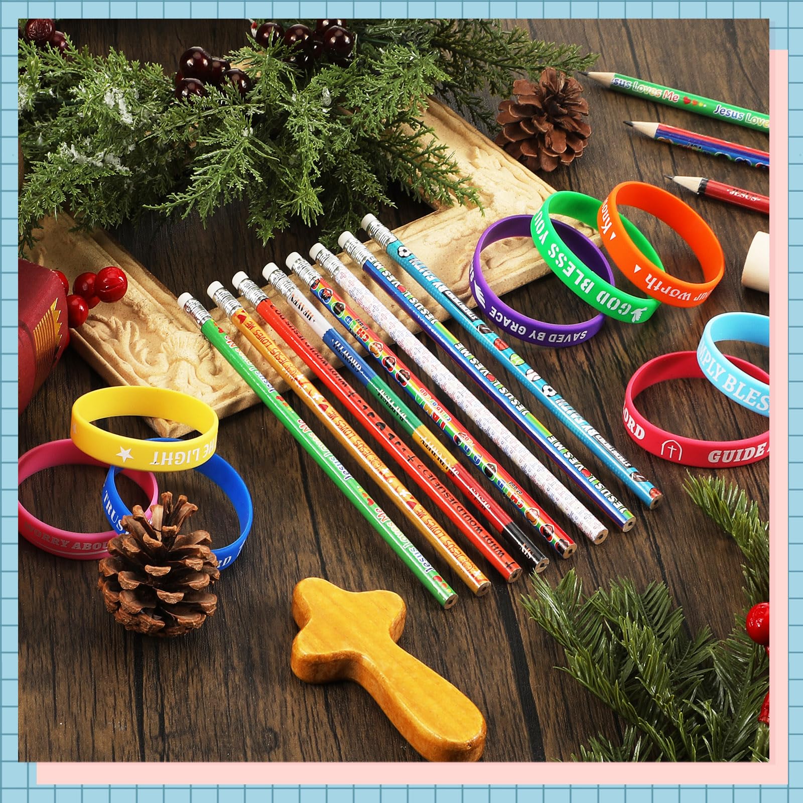 Geyoga 32 Pcs Bible Verses Pencils and Wristbands Set Inspirational Silicone Wristbands Motivational Scripture Christian Pencils Religious Communion Gifts for Sunday School Church Supplies - Image 3