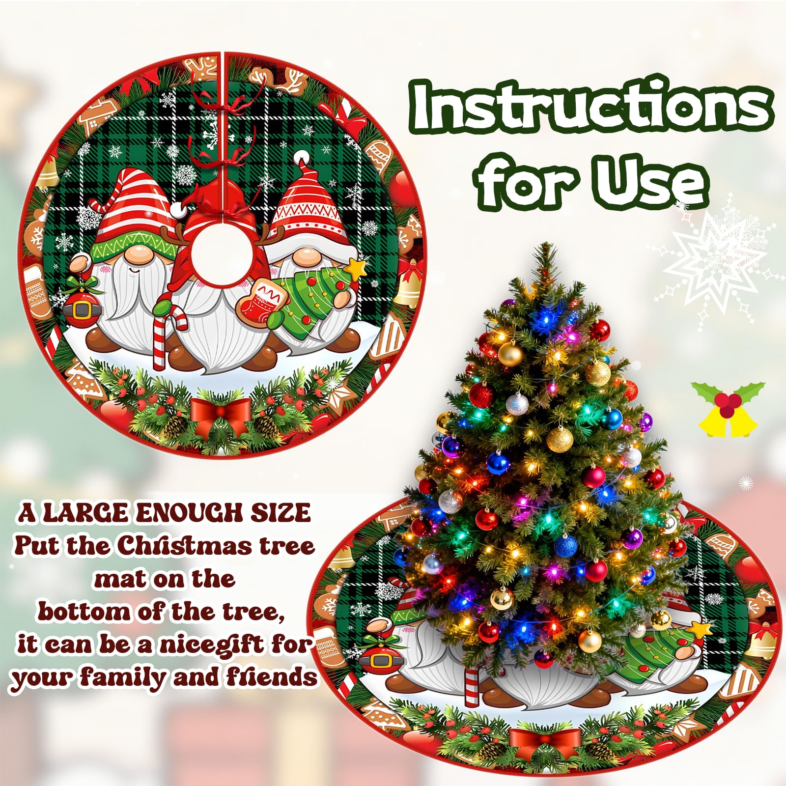 120 Cm Falda De árbol De Navidad Rojo Alfombra, Tapete para Navidad Fiesta De Año Nuevo, (Tres Enanos navideños)